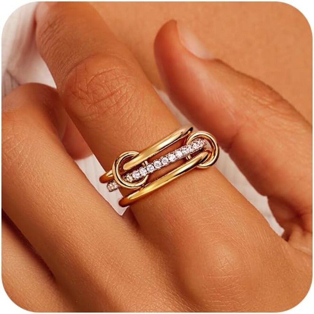 Stackable Gold Rings Women Non Tarnish 14K Gold Plated Zirconia Jewelry Gift